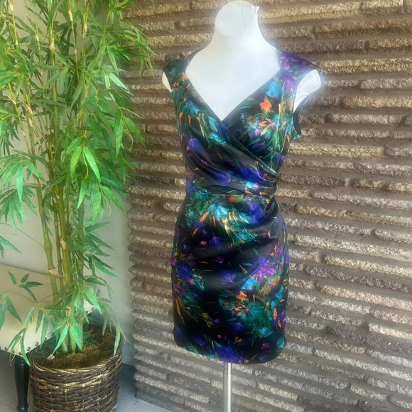 London Style Nights Colorful Open Back Abstract Print Sleeveless Dress Size 16 - Picture 8 of 9